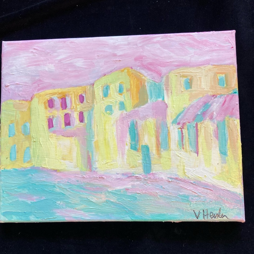 “Island Arrival ” An Original art acrylic Painting 14”x11” Canvas Hand p…